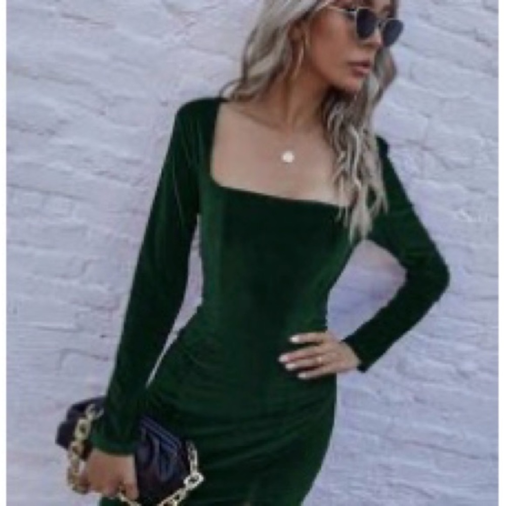 SHEIN Dark Green Long Sleeve Dress